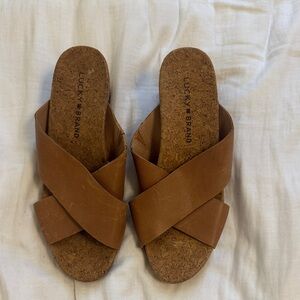 Lucky Brand Women's Brown Cross-Strap Sandals